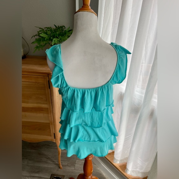 Express Turquoise Ruffled Tank Top- Size Small - Picture 3 of 8